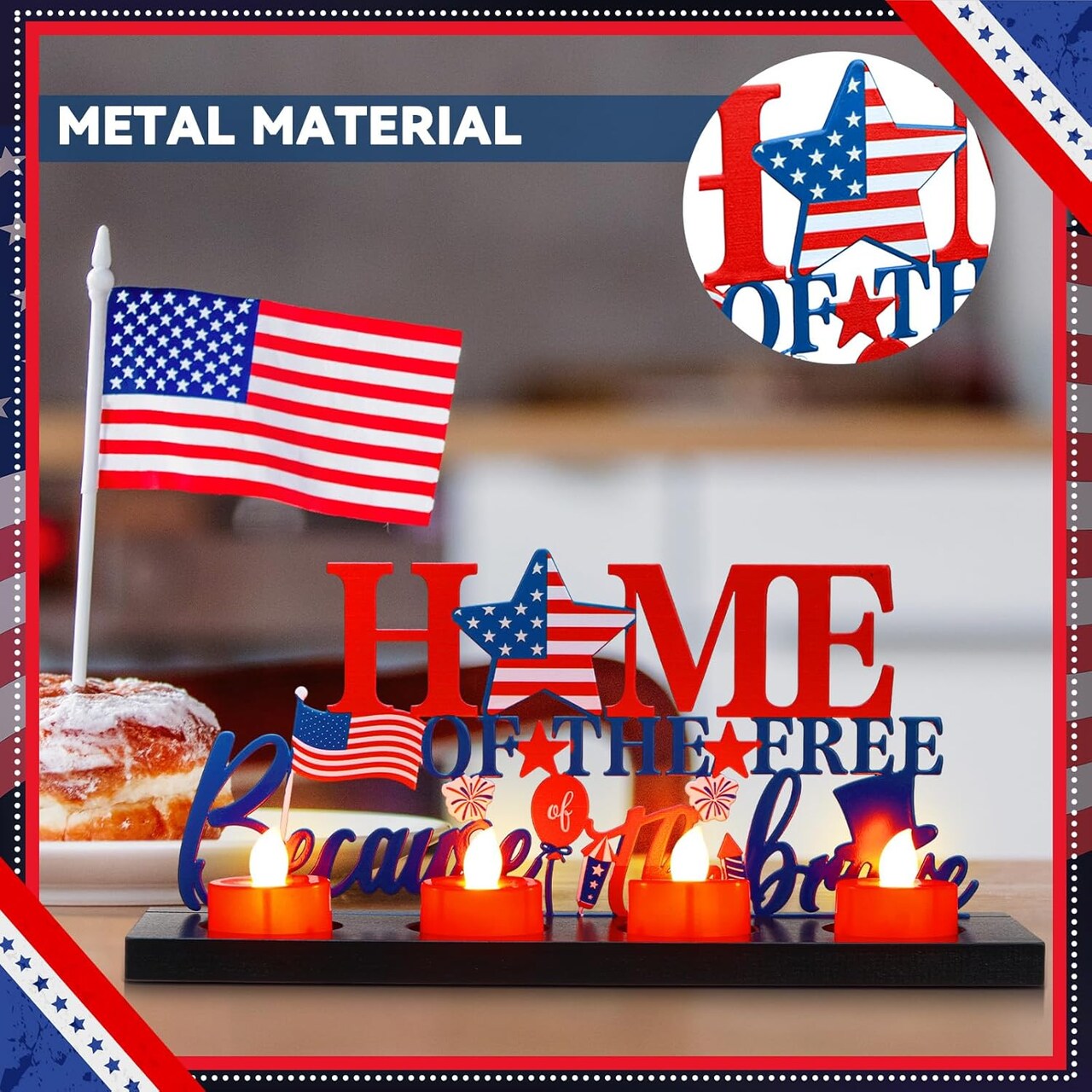 4th of July Flameless Tea Light Candle Stand Table Centerpiece Decoration with Lighted Table Candle Holder Decoration